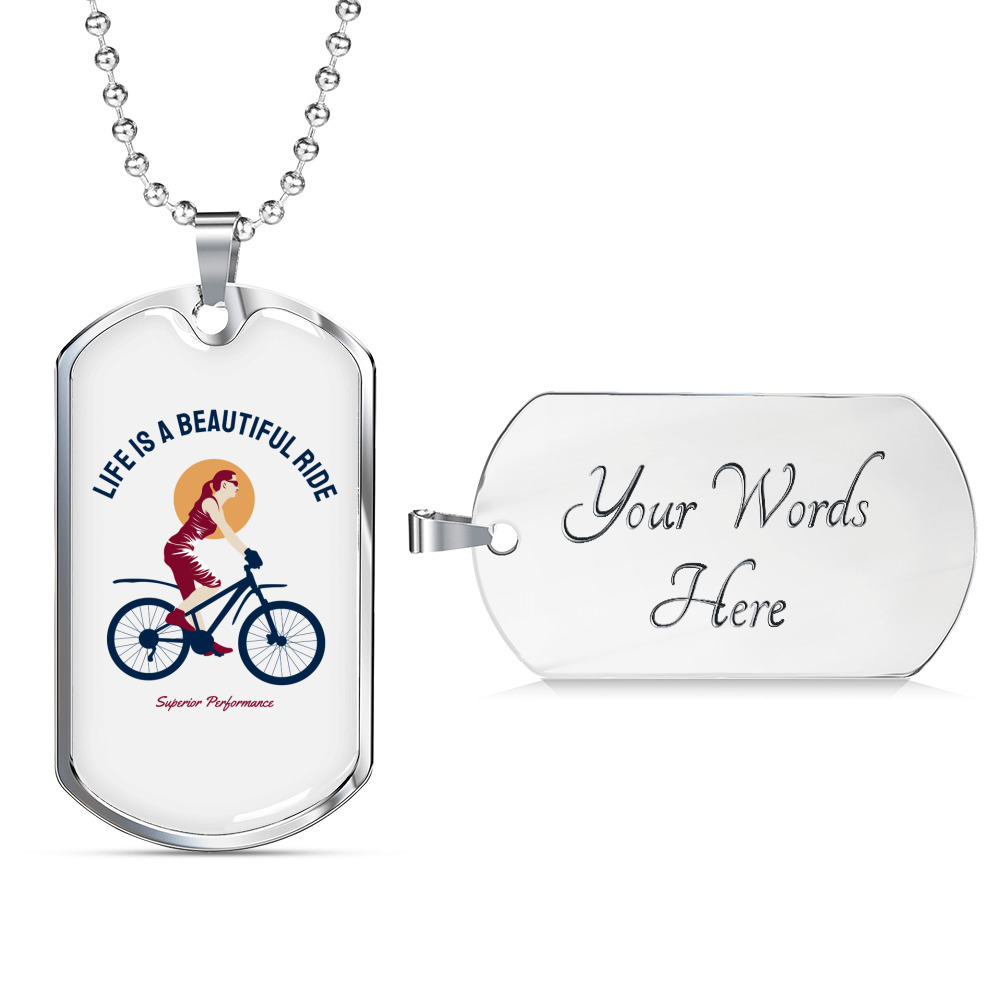 Life Is A Beautiful Ride Cycling Necklace Stainless Steel Or 18k Gold Dog Tag 24 65$